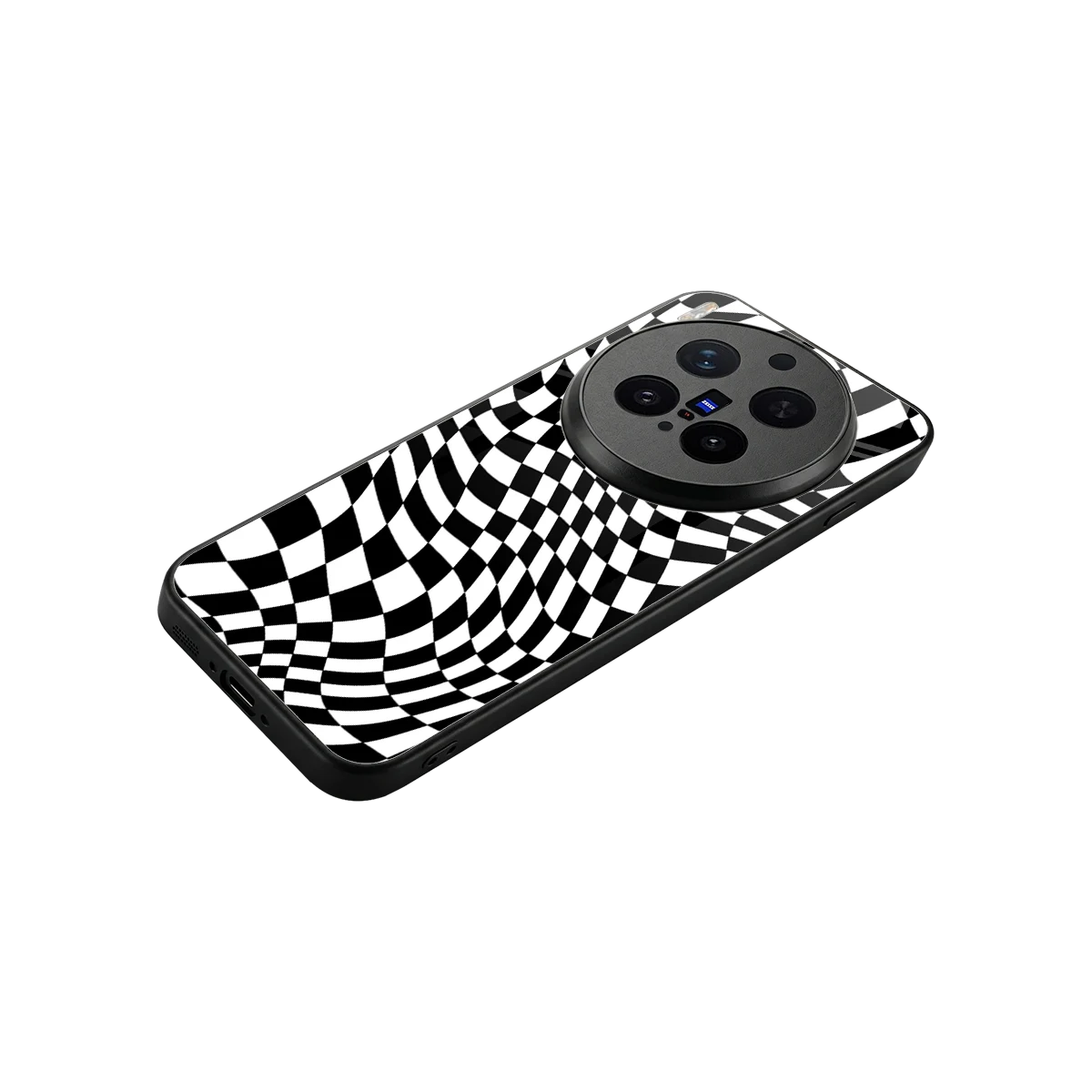 Trippy BW Checkers stylish phone case for vivo x300 pro | glossy glass and slim fit