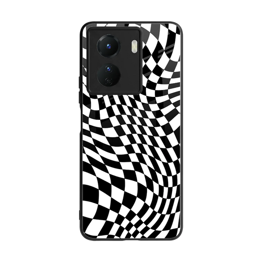 Trippy BW Checkers back phone cover | glass case for vivo y16