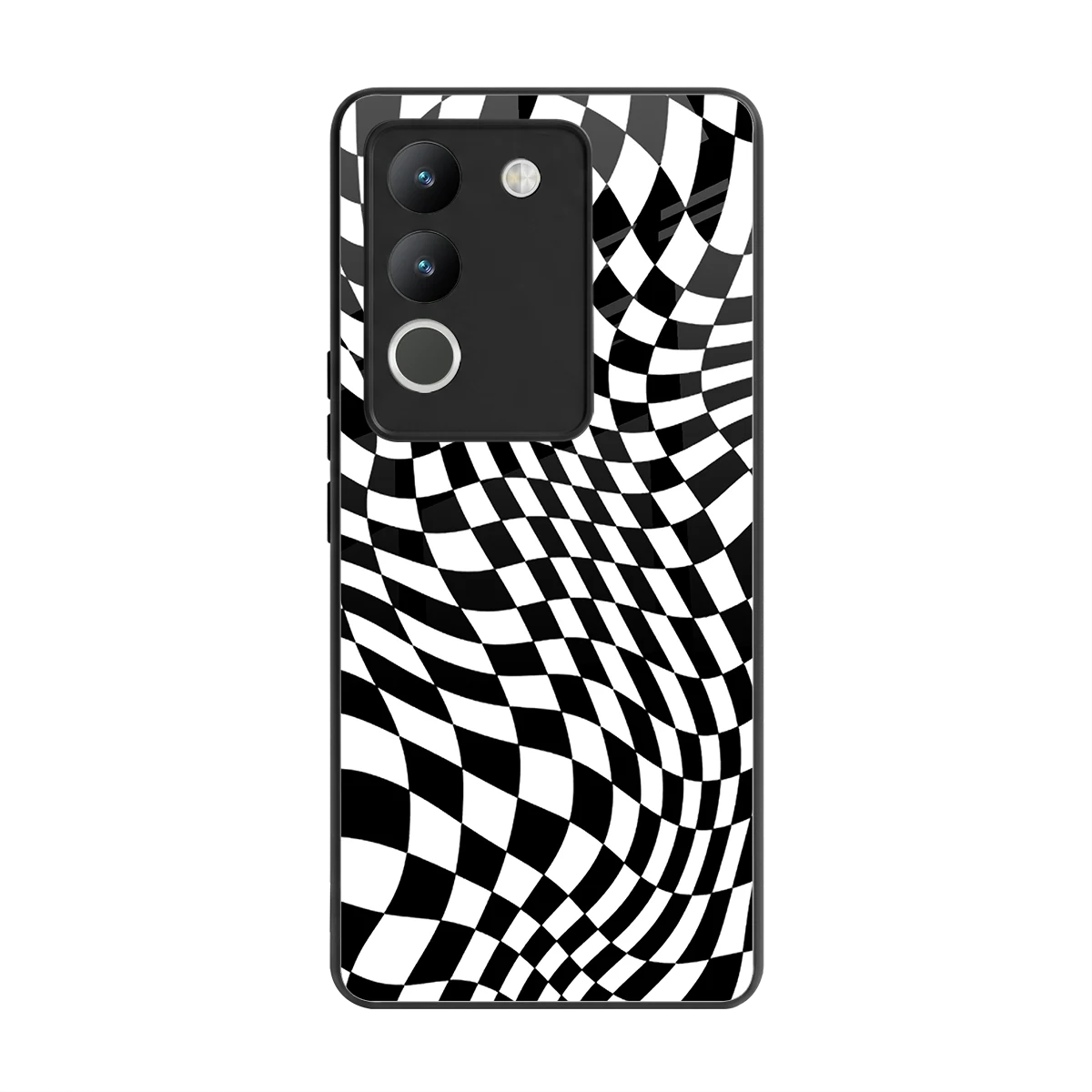Trippy BW Checkers back phone cover | glass case for vivo y200 5g