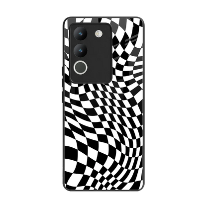 Trippy BW Checkers back phone cover | glass case for vivo y200 5g