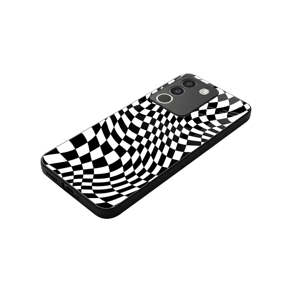 Trippy BW Checkers stylish phone case for vivo y200 5g | glossy glass and slim fit