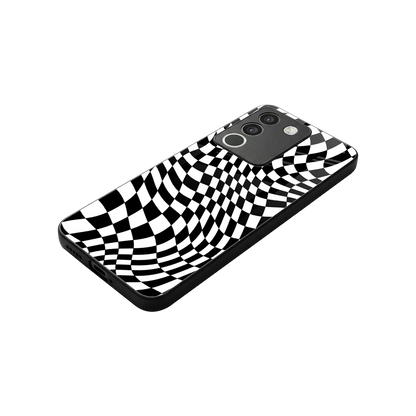 Trippy BW Checkers stylish phone case for vivo y200 5g | glossy glass and slim fit