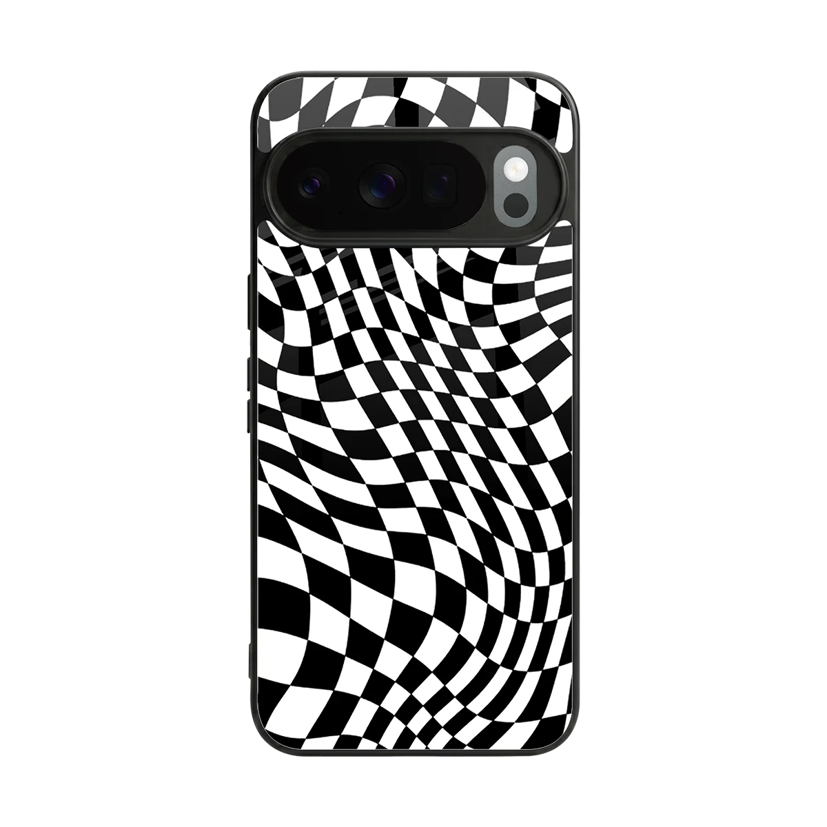 Trippy BW Checkers back phone cover | glass case for google pixel 10 pro