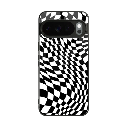 Trippy BW Checkers back phone cover | glass case for google pixel 10 pro
