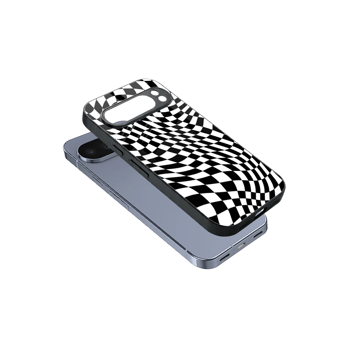 Trippy BW Checkers sleek google pixel 10 pro cover with tempered glass back and TPU edges