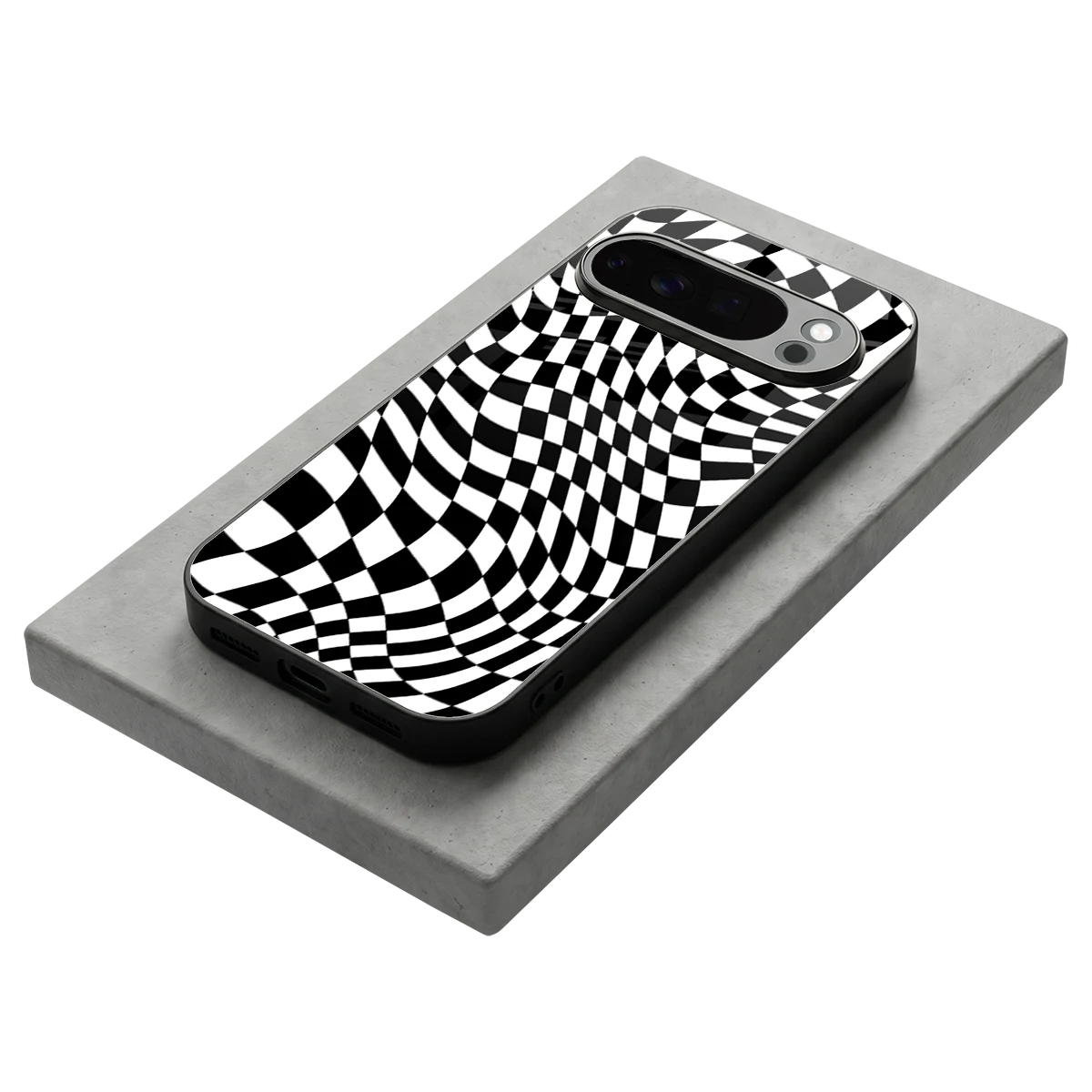 Trippy BW Checkers stylish phone case for google pixel 10 pro | glossy glass and slim fit