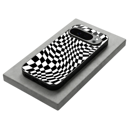 Trippy BW Checkers stylish phone case for google pixel 10 pro | glossy glass and slim fit