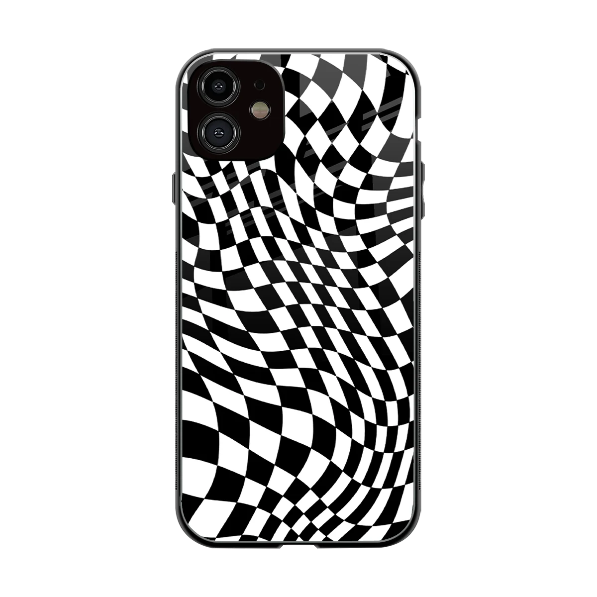 Trippy BW Checkers back phone cover | glass case for iphone 12