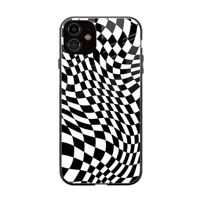 Trippy BW Checkers back phone cover | glass case for iphone 12