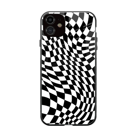 Trippy BW Checkers back phone cover | glass case for iphone 12