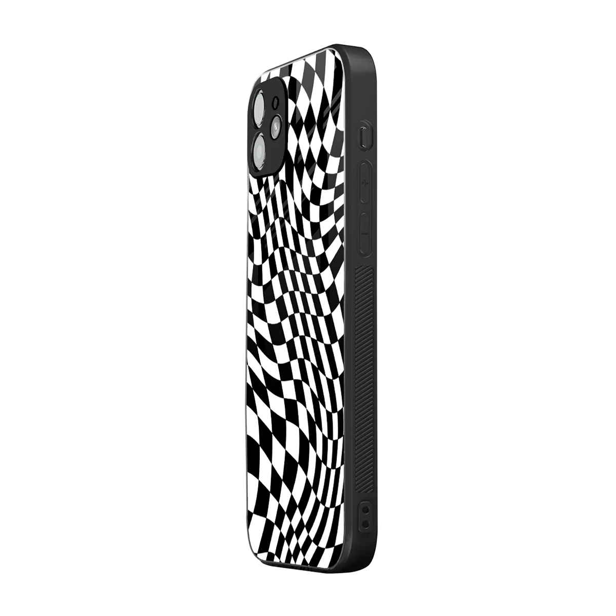 Trippy BW Checkers iphone 12 mobile cover | shockproof glass phone case