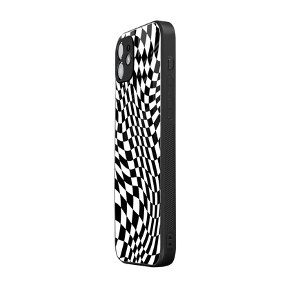Trippy BW Checkers iphone 12 mobile cover | shockproof glass phone case