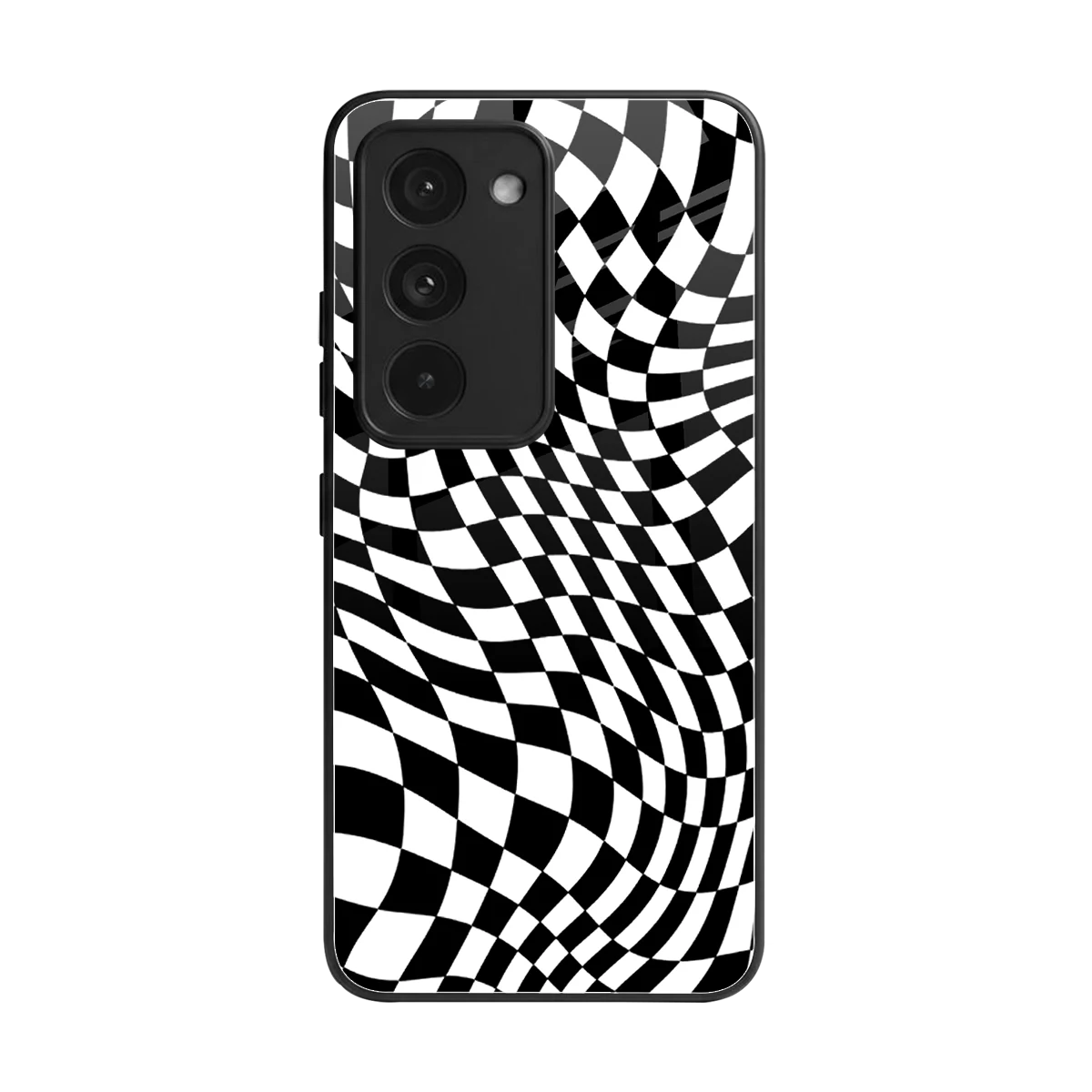 Trippy BW Checkers back phone cover | glass case for redmi 15 5g