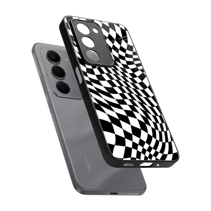 Trippy BW Checkers sleek redmi 15 5g cover with tempered glass back and TPU edges
