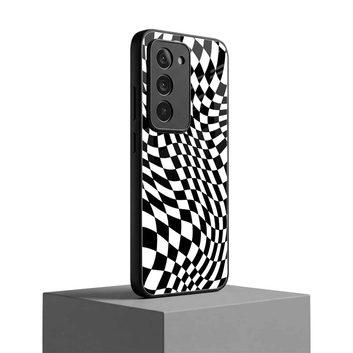 Trippy BW Checkers redmi 15 5g mobile cover | shockproof glass phone case