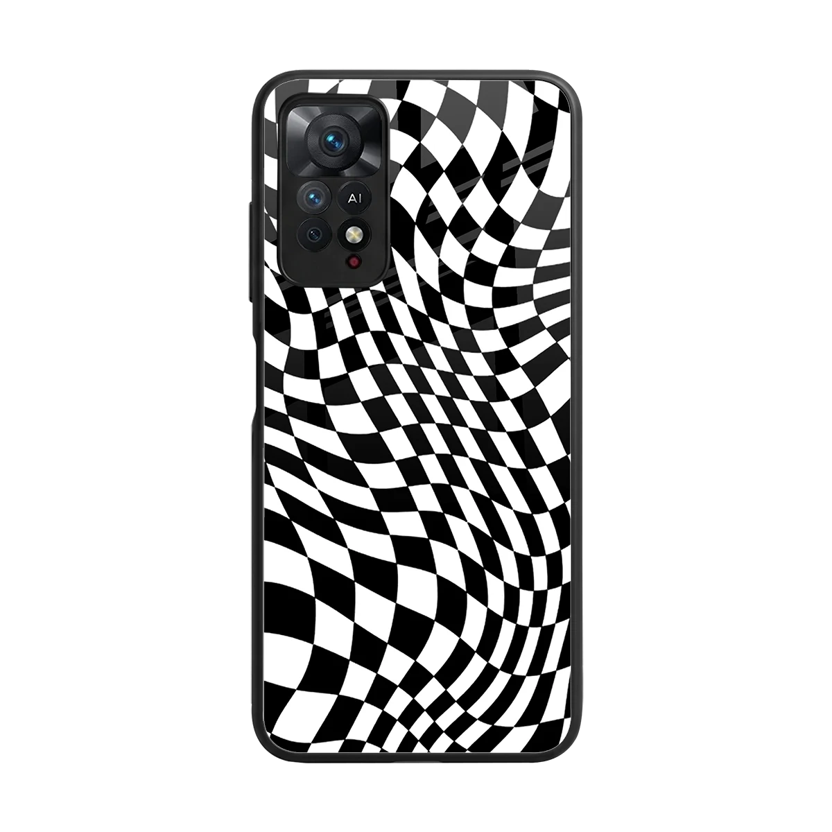 Trippy BW Checkers back phone cover | glass case for redmi note 11 pro
