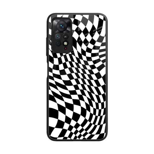 Trippy BW Checkers back phone cover | glass case for redmi note 11 pro
