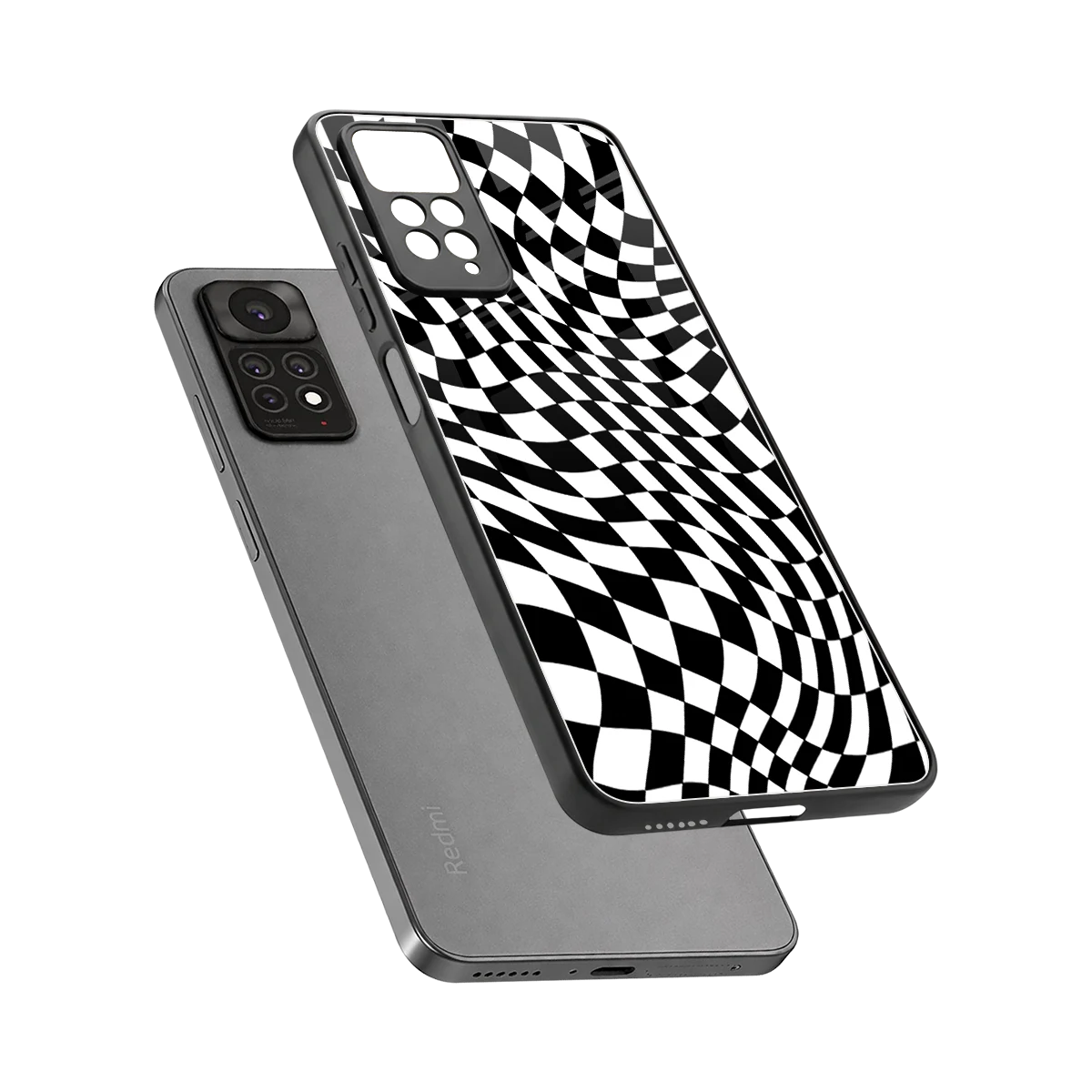 Trippy BW Checkers sleek redmi note 11 pro cover with tempered glass back and TPU edges