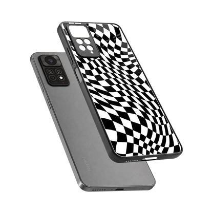 Trippy BW Checkers sleek redmi note 11 pro cover with tempered glass back and TPU edges
