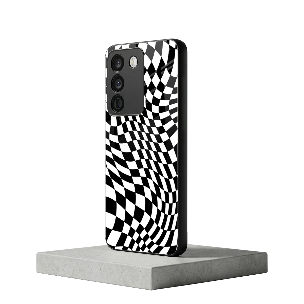 Trippy BW Checkers vivo y200 5g mobile cover | shockproof glass phone case