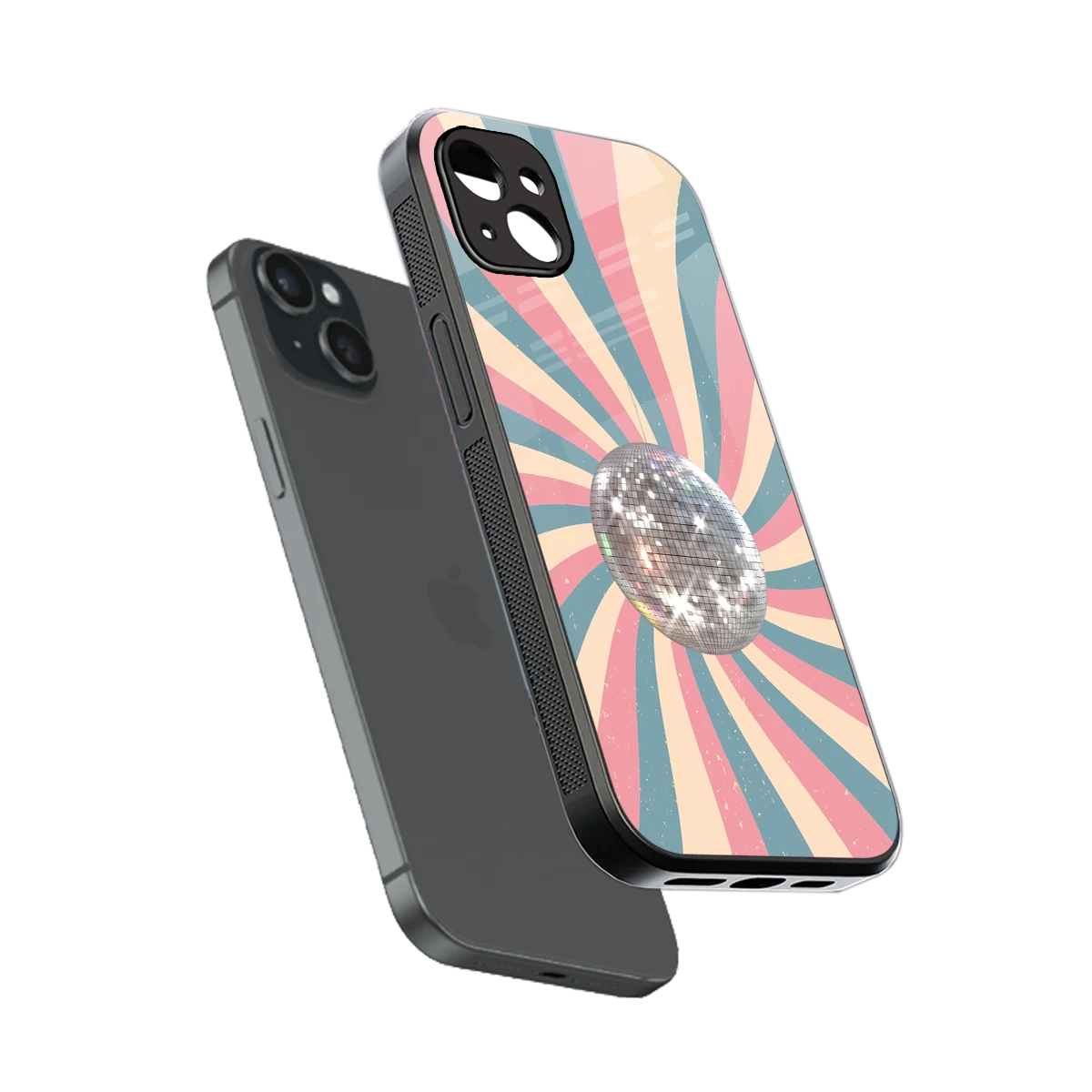 Trippy Disco sleek iphone 14 plus cover with tempered glass back and TPU edges