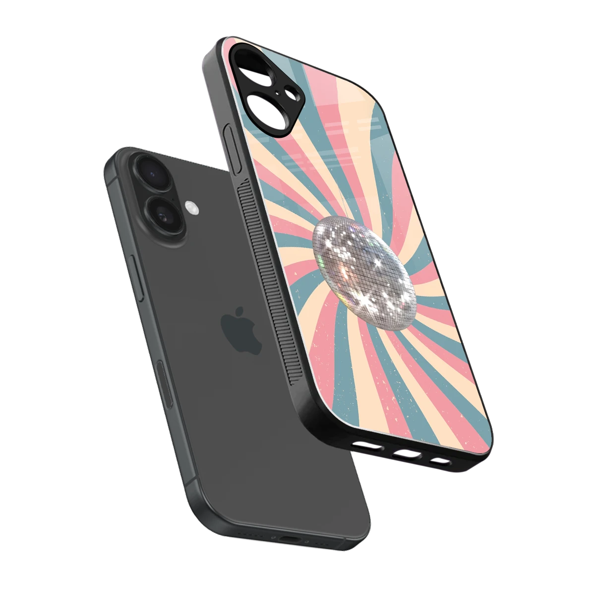 Trippy Disco sleek iphone 16 plus cover with tempered glass back and TPU edges