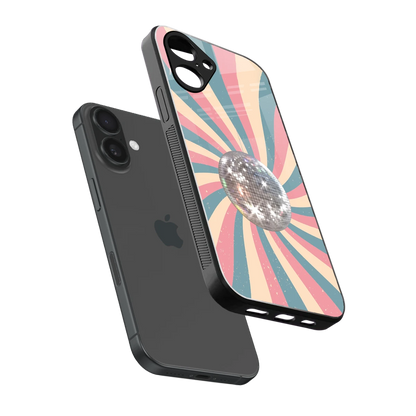Trippy Disco sleek iPhone 16 cover with tempered glass back and TPU edges