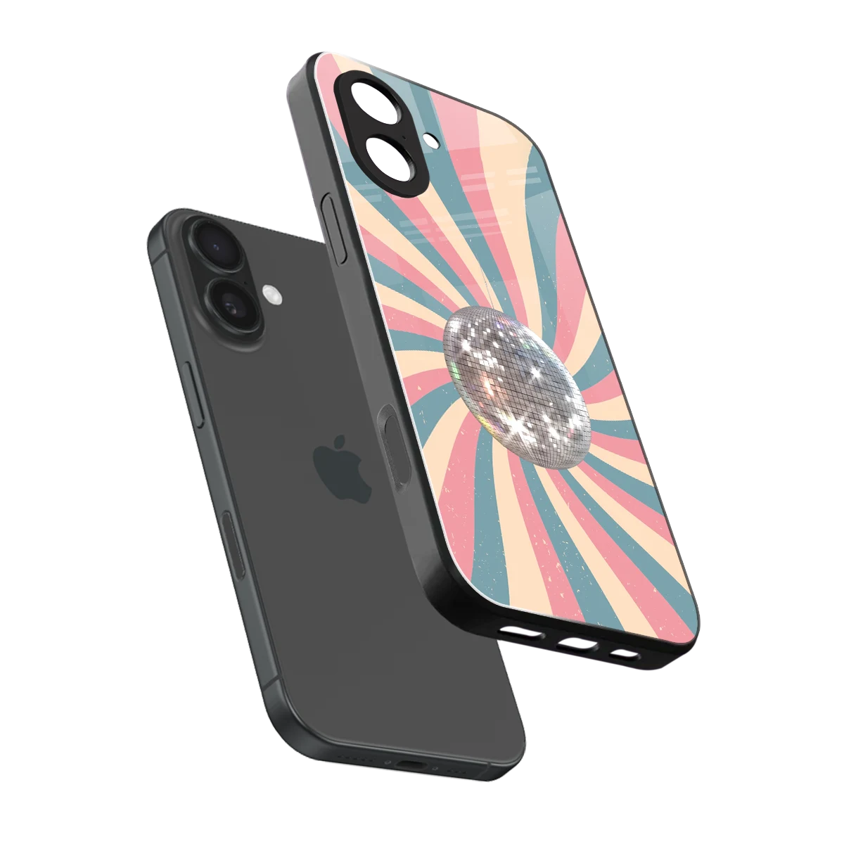 Trippy Disco sleek iphone 17 cover with tempered glass back and TPU edges
