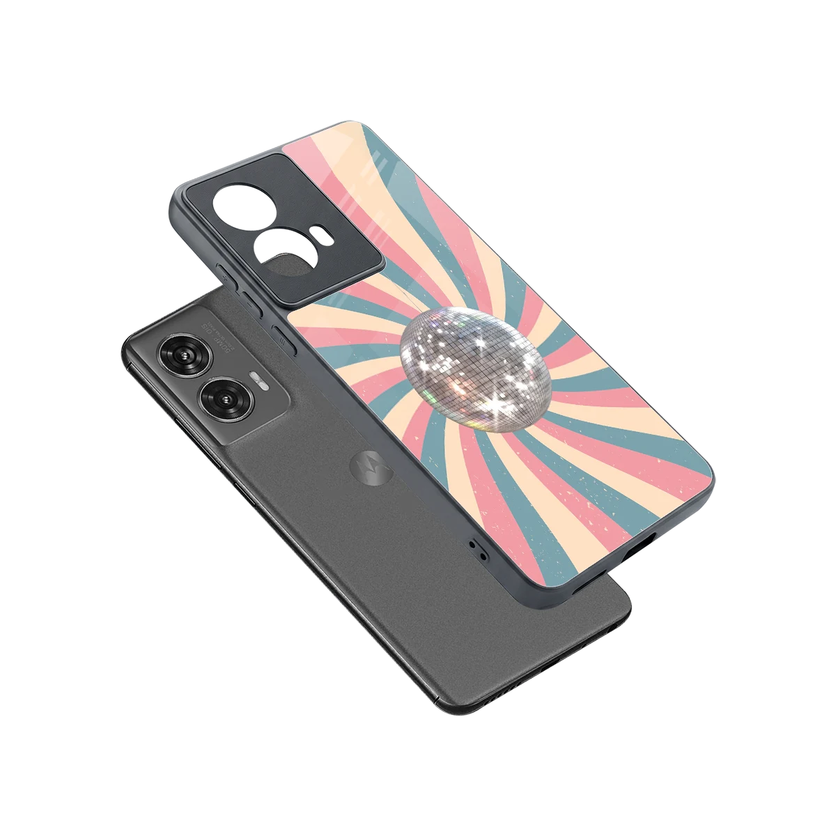 Trippy Disco sleek motorola edge 50 fusion cover with tempered glass back and TPU edges