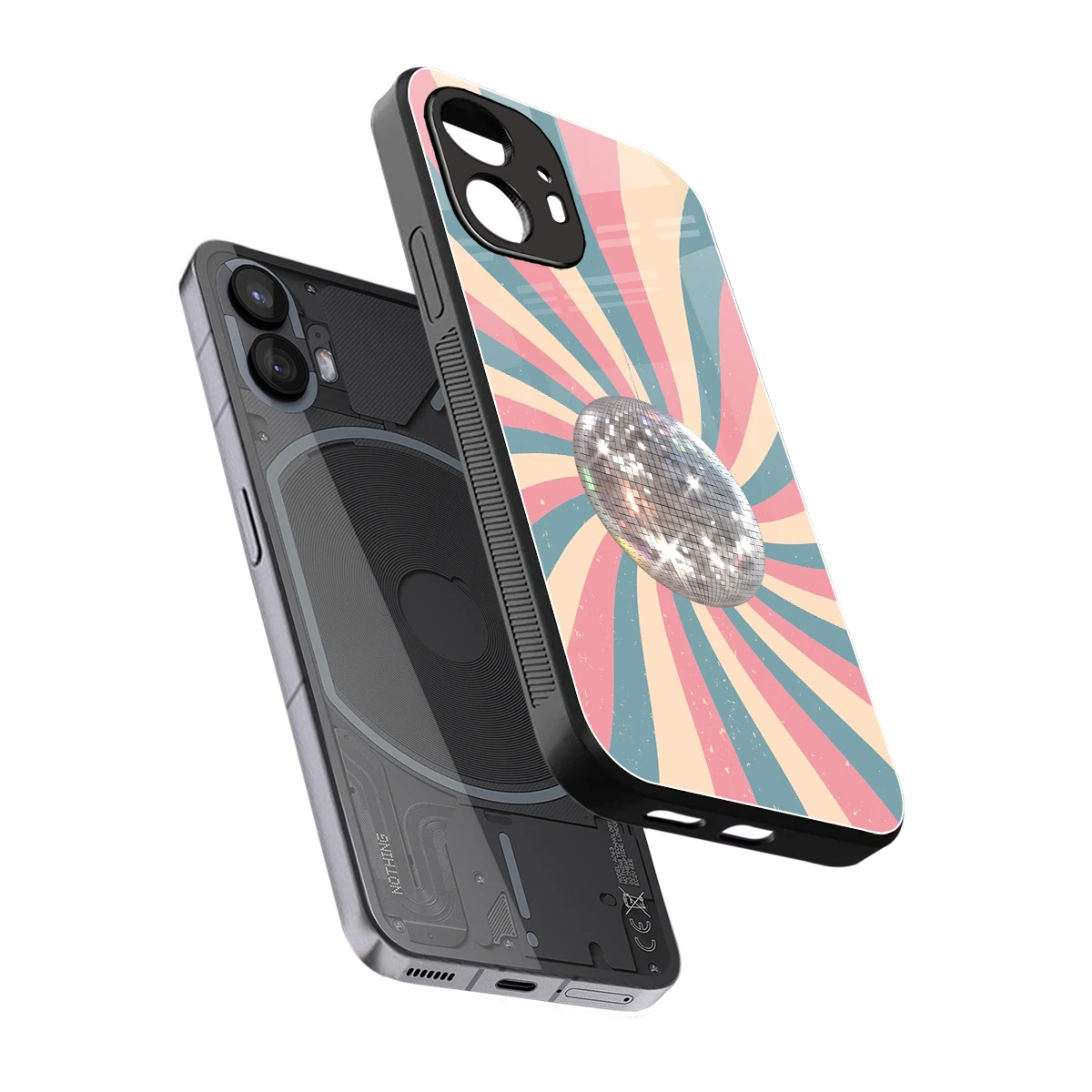 Trippy Disco sleek nothing phone 2 cover with tempered glass back and TPU edges