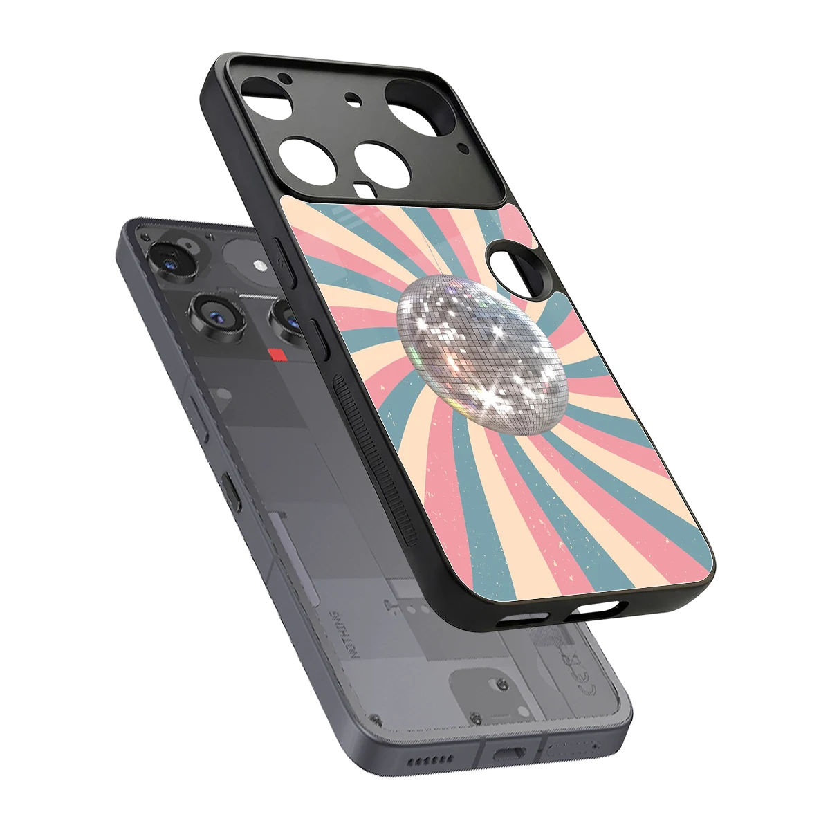 Trippy Disco sleek nothing phone 3 cover with tempered glass back and TPU edges