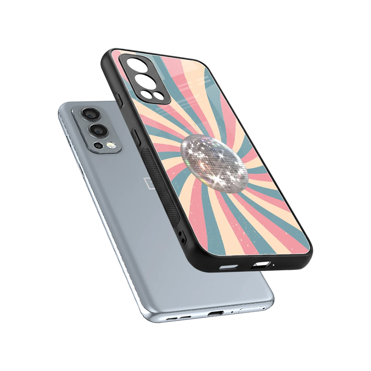 Trippy Disco sleek oneplus nord 2 cover with tempered glass back and TPU edges