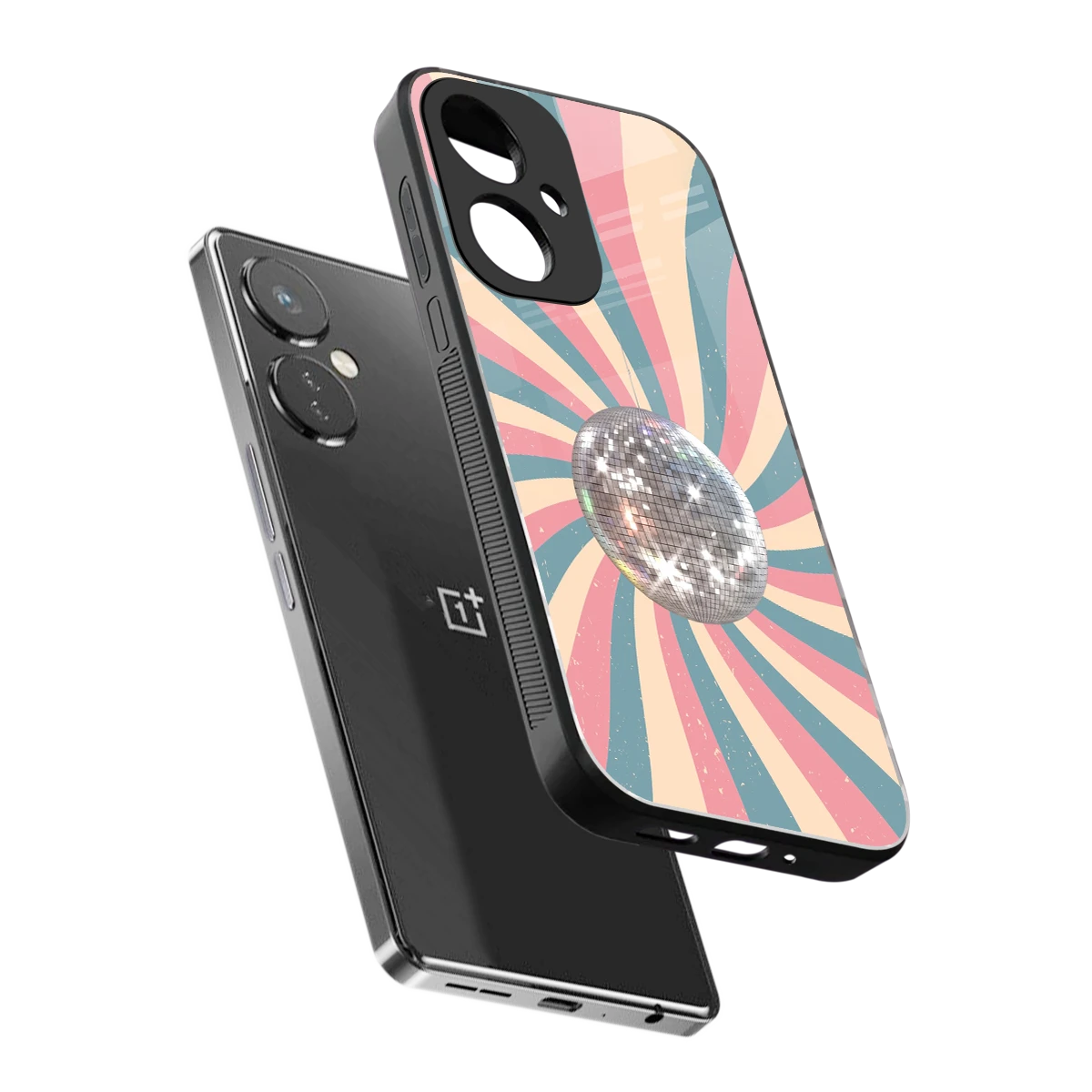 Trippy Disco sleek oneplus nord ce 3 cover with tempered glass back and TPU edges