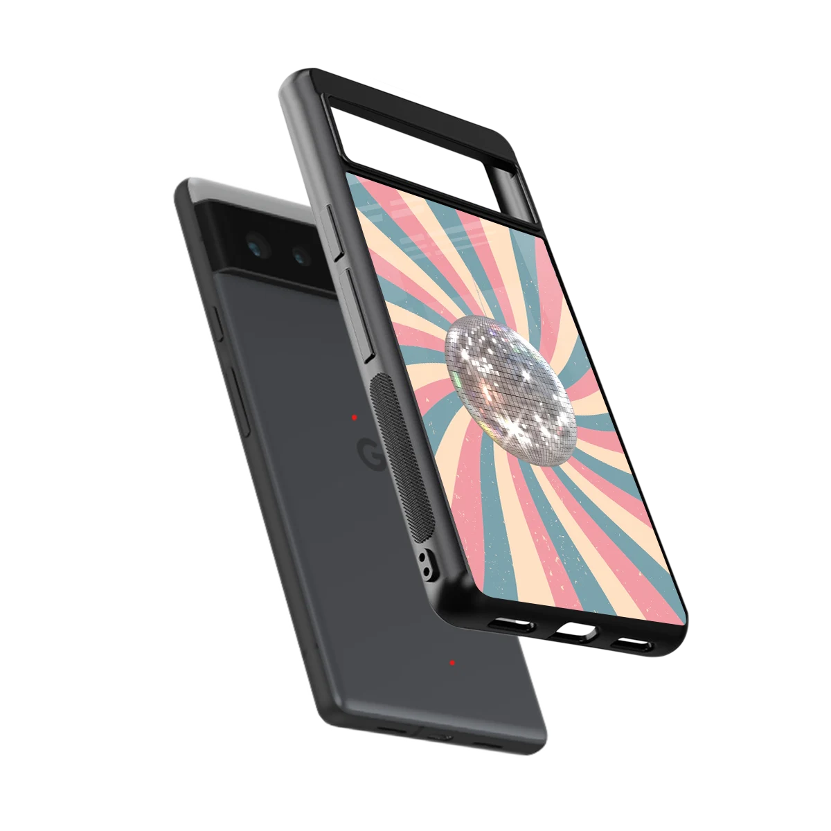 Trippy Disco sleek google pixel 6a cover with tempered glass back and TPU edges