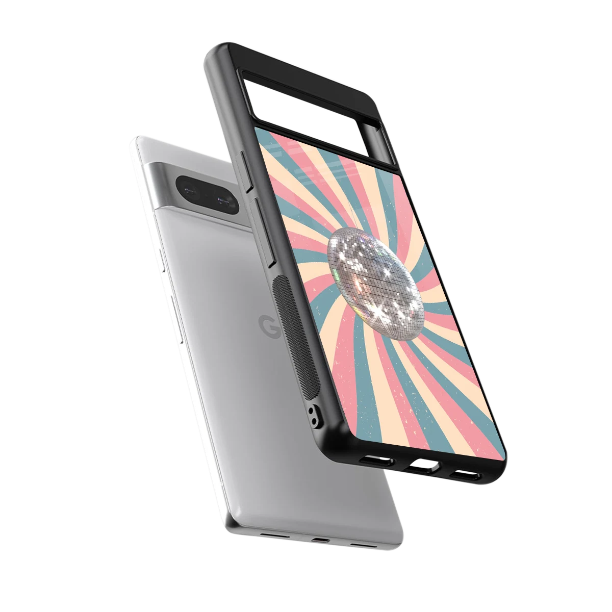 Trippy Disco sleek google pixel 7a cover with tempered glass back and TPU edges