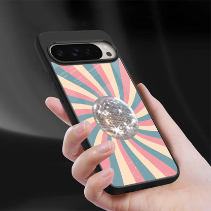 Trippy Disco sleek google pixel 9 pro cover with tempered glass back and TPU edges