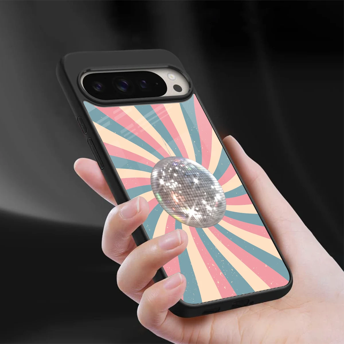 Trippy Disco sleek google pixel 9 pro xl cover with tempered glass back and TPU edges