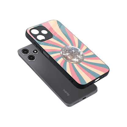 Trippy Disco sleek redmi 12 5g cover with tempered glass back and TPU edges