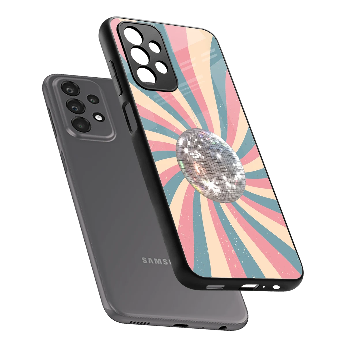 Trippy Disco sleek samsung galaxy a23 cover with tempered glass back and TPU edges