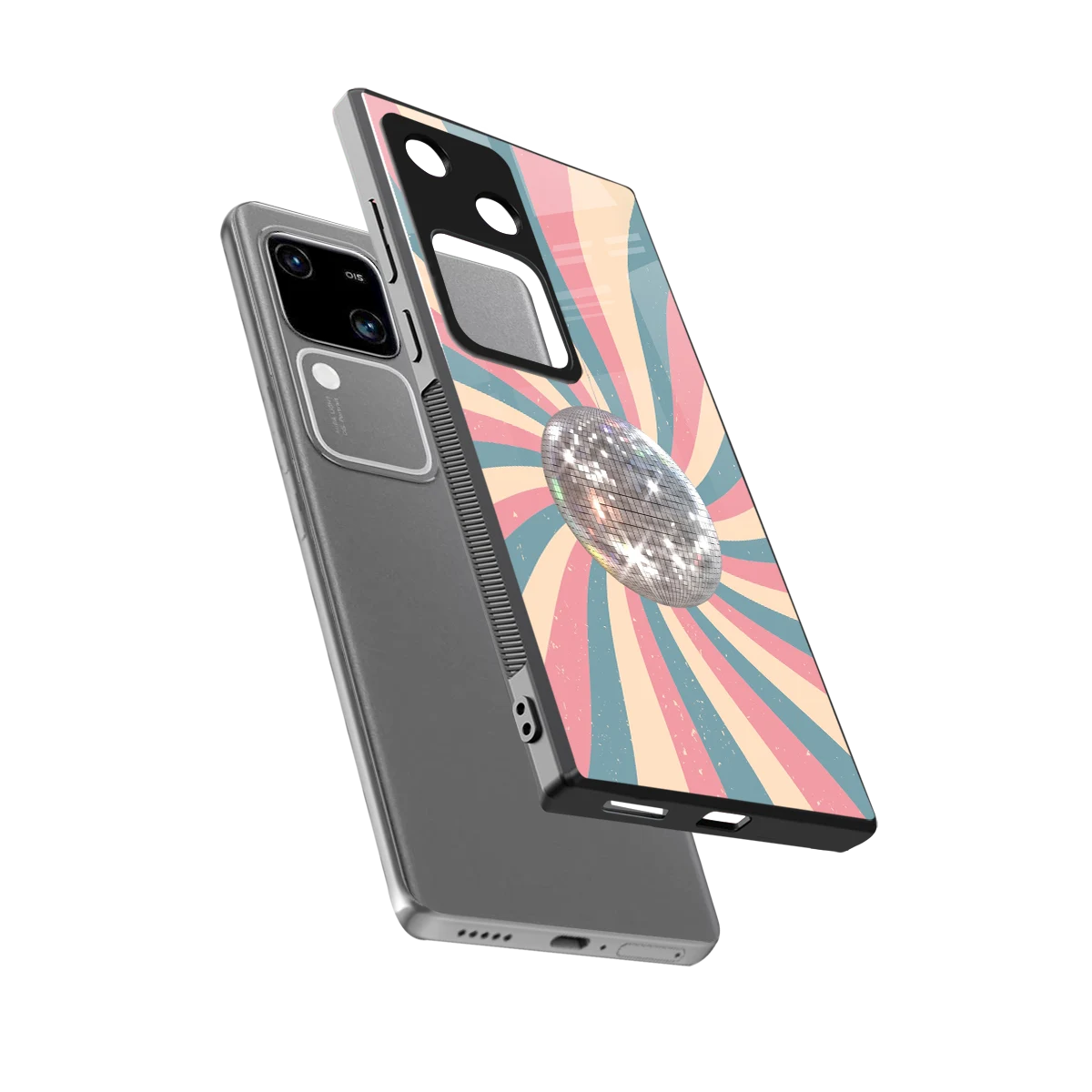 Trippy Disco sleek vivo v30 cover with tempered glass back and TPU edges