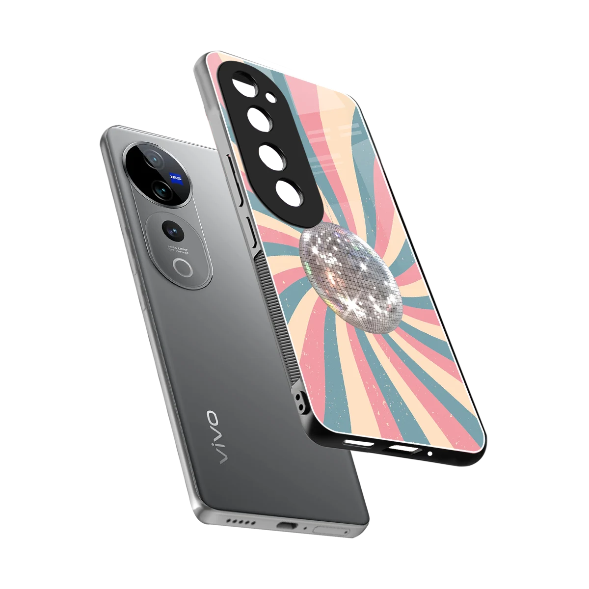 Trippy Disco sleek vivo v40 pro cover with tempered glass back and TPU edges