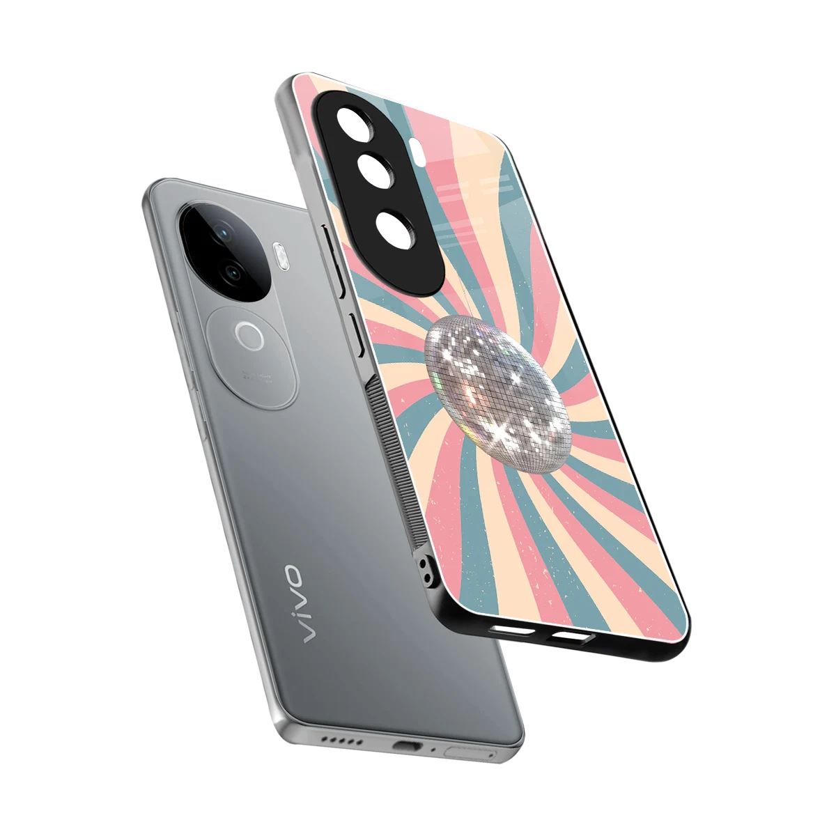 Trippy Disco sleek vivo v40e cover with tempered glass back and TPU edges