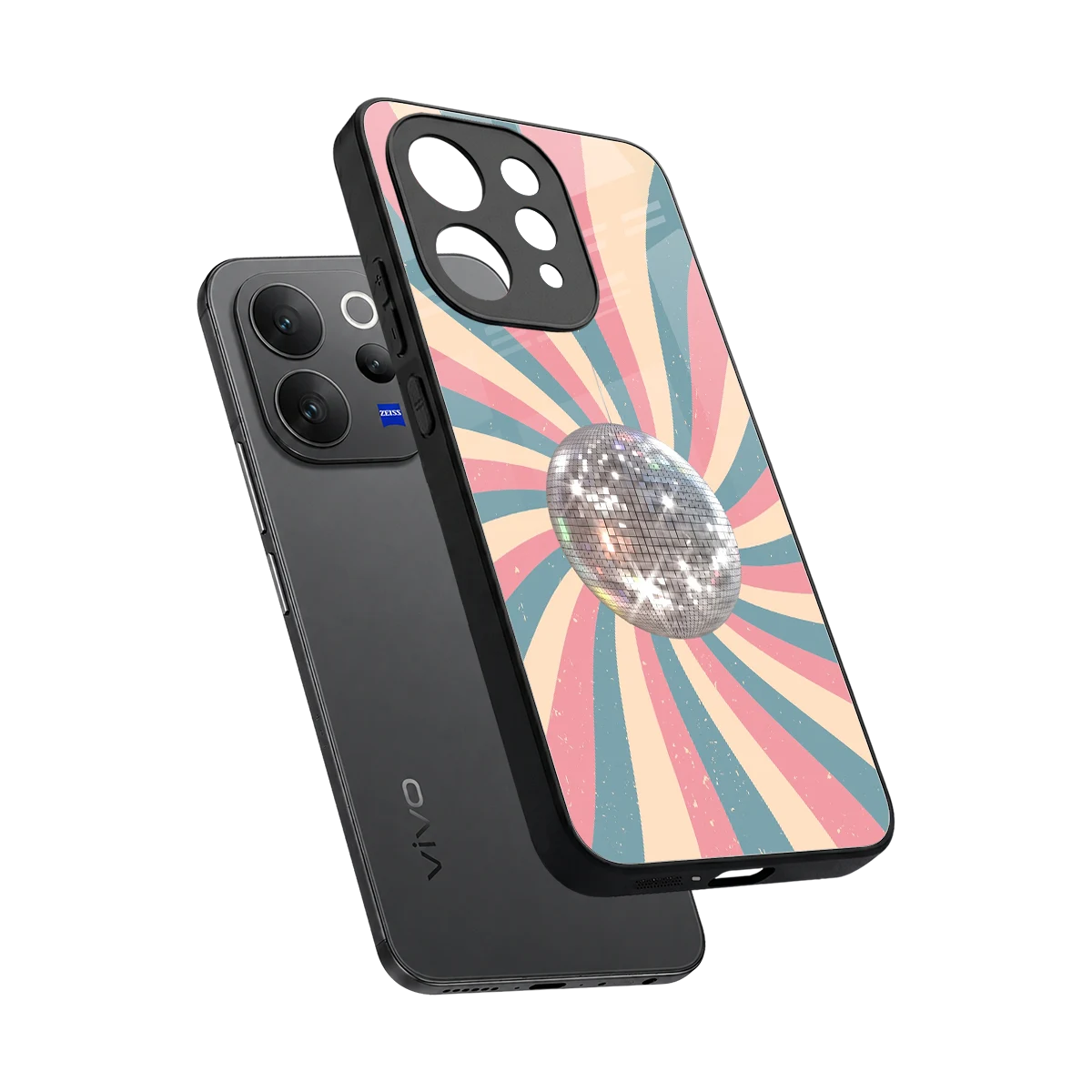 Trippy Disco sleek vivo v70 elite cover with tempered glass back and TPU edges