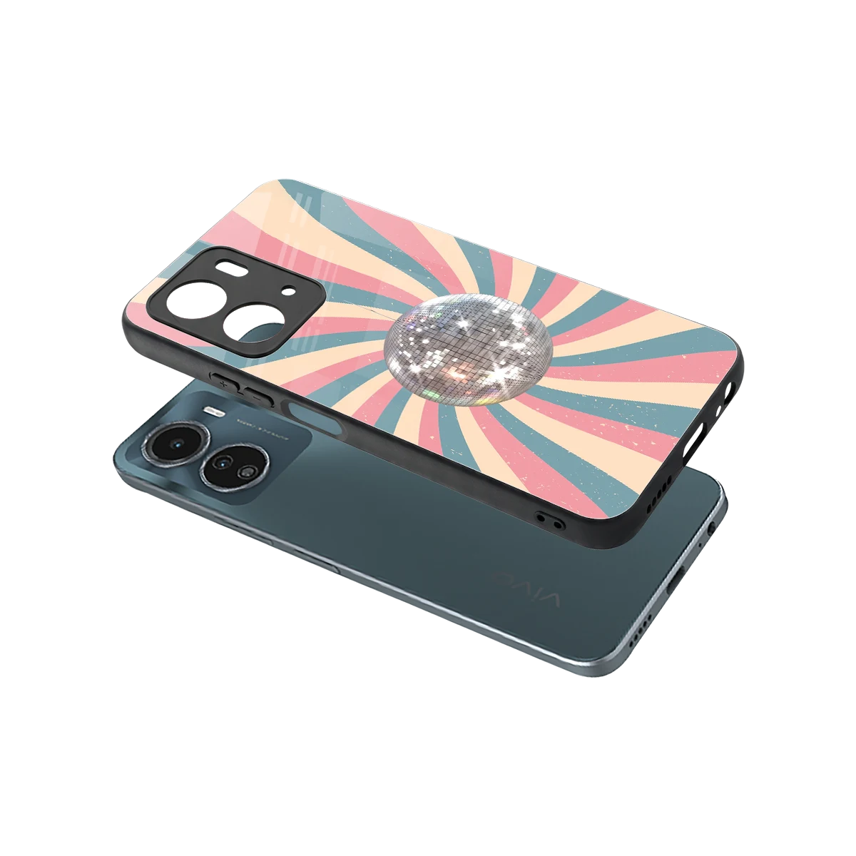 Trippy Disco sleek vivo y16 cover with tempered glass back and TPU edges