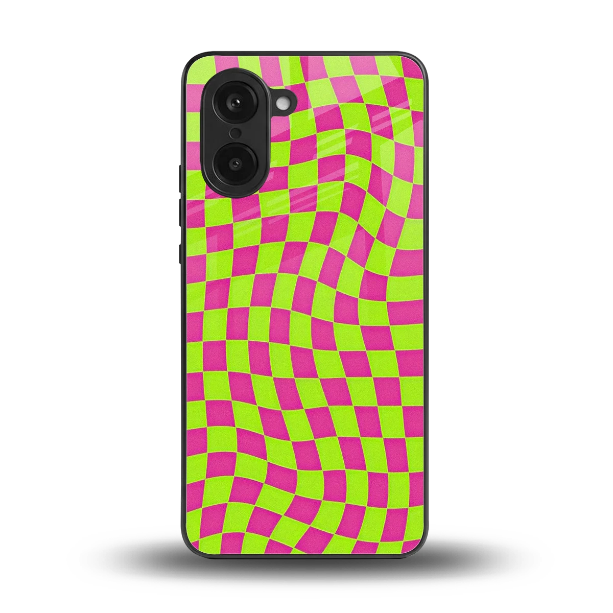 Trippy Green Pink Checkers back phone cover | glass case for oneplus nord ce5 5g