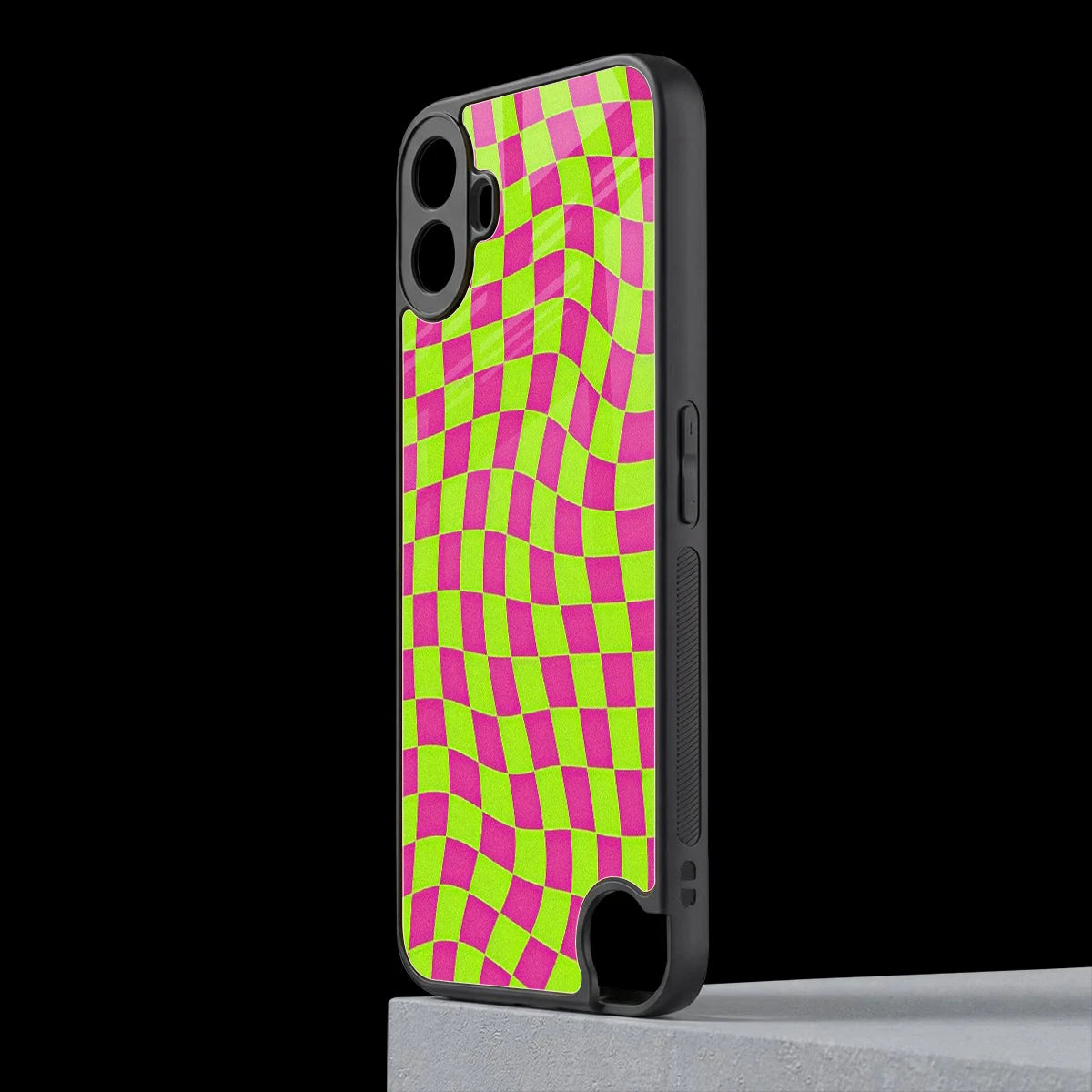 Trippy Green Pink Checkers cmf nothing phone 1 mobile cover | shockproof glass phone case