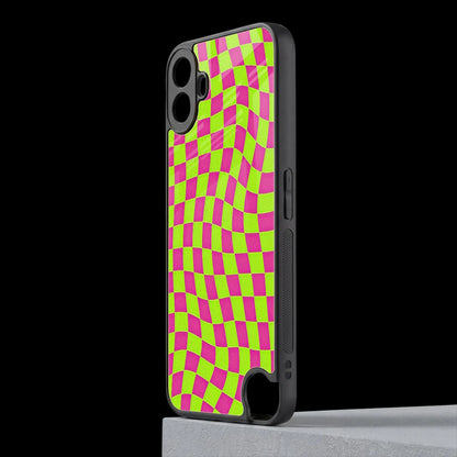 Trippy Green Pink Checkers cmf nothing phone 1 mobile cover | shockproof glass phone case