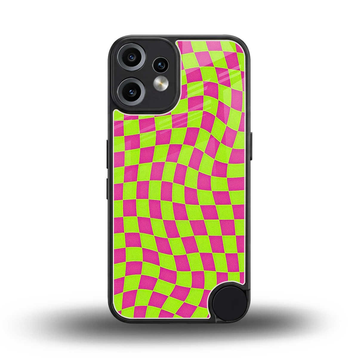 Trippy Green Pink Checkers back phone cover | glass case for cmf nothing phone 2 pro