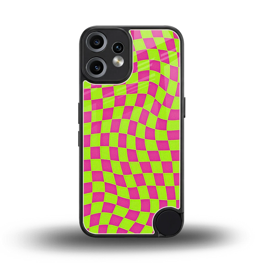 Trippy Green Pink Checkers back phone cover | glass case for cmf nothing phone 2 pro
