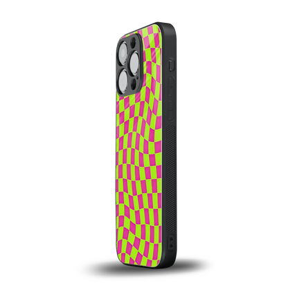 Trippy Green Pink Checkers iphone 11 pro mobile cover | shockproof glass phone case